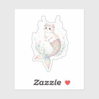 Unique Easter Cat Mermaid Pastel Egg Scale Tail  Sticker