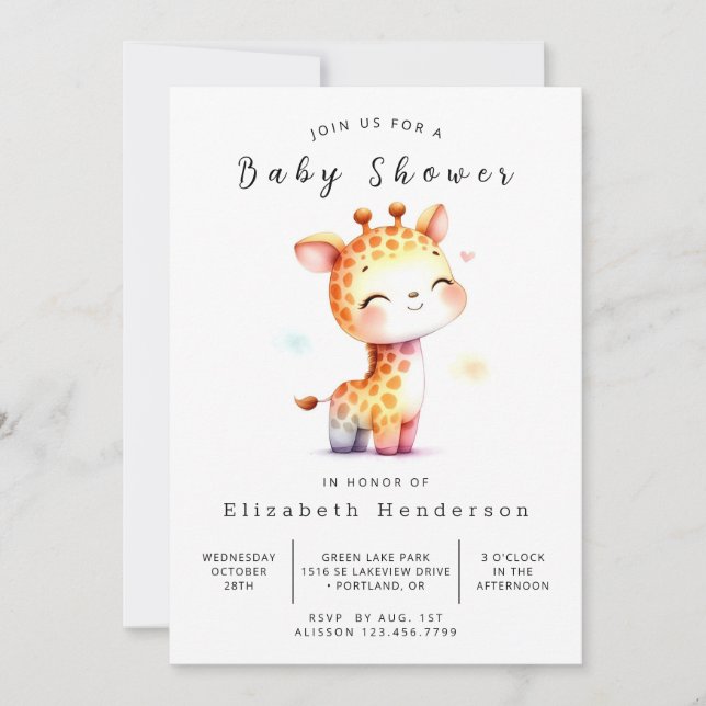 Unique Editable Giraffe Baby Shower Invitation (Front)