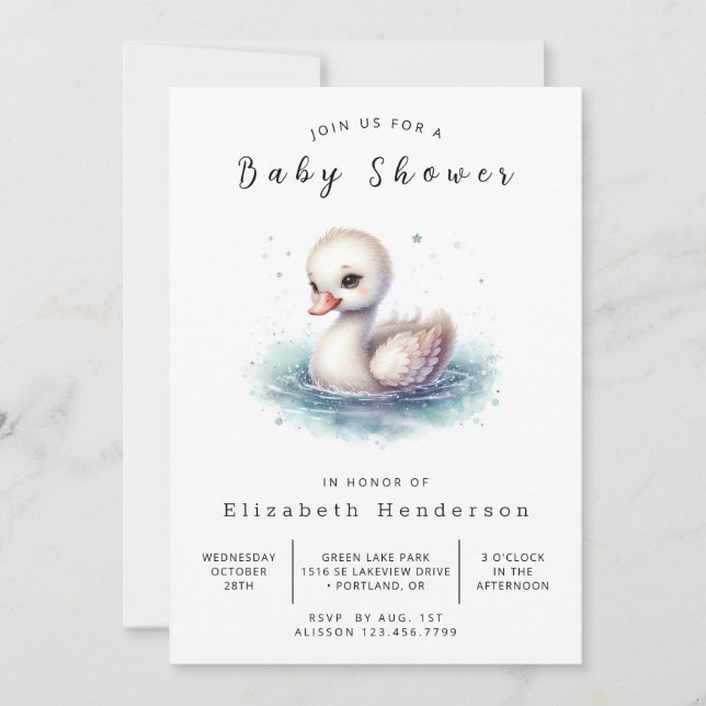 Unique Editable Swan Baby Shower Invitation (Front)