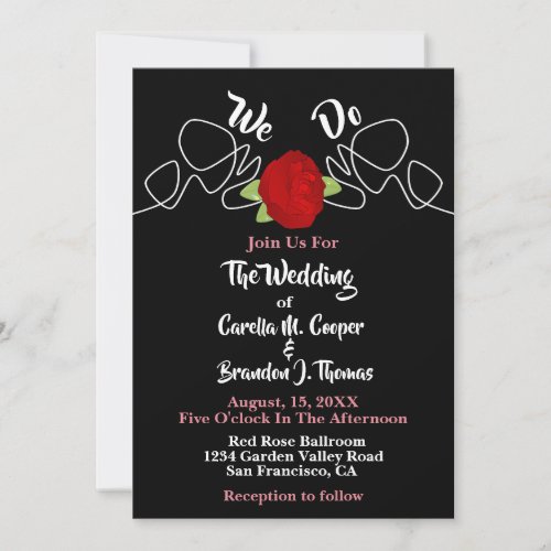 Unique Elegant Black with Rose Glamorous Wedding Invitation