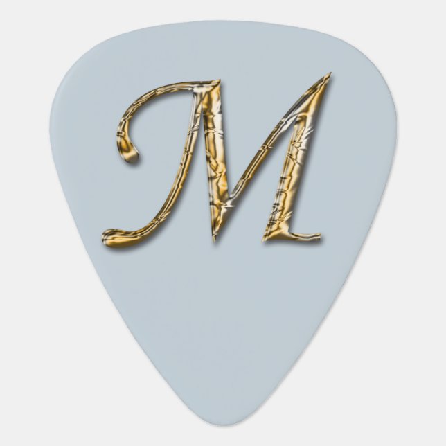 Unique Elegant Gold Letter M Monogram Initial Guitar Pick (Front)