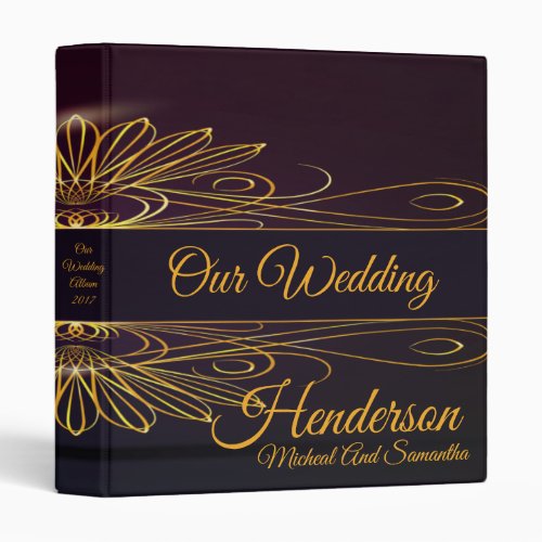 Unique Elegant Golden Flourish Wedding Album 3 Ring Binder