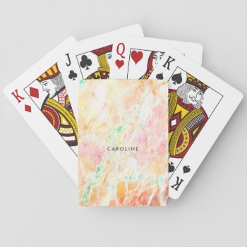 Unique Elegant Marble Orange Teal Pink Custom Name Playing Cards by TabbyGun at Zazzle