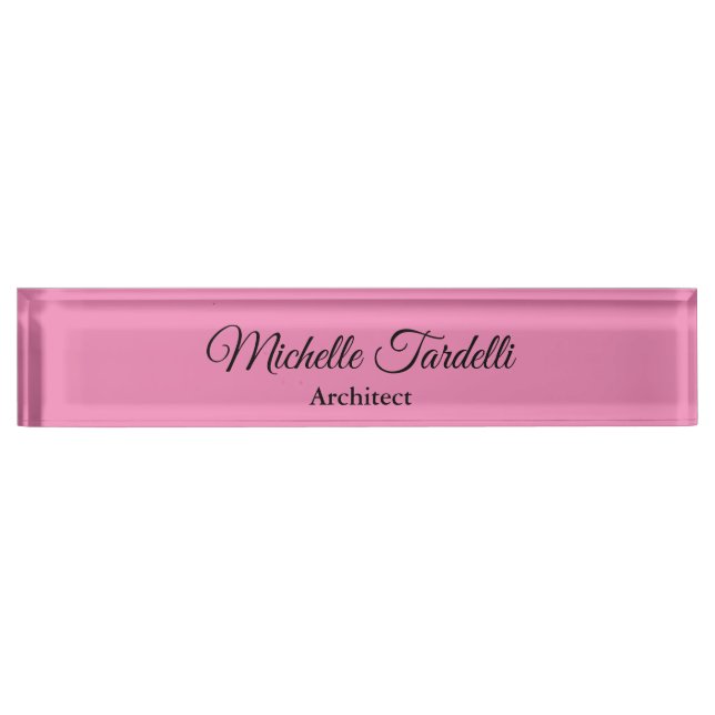 Unique Elegant Minimalist Modern Feminine Pink Desk Name Plate (Front)
