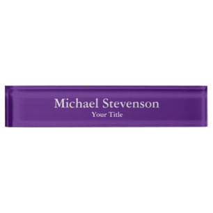 Unique Elegant Modern Royal Purple Minimalist Desk Name Plate