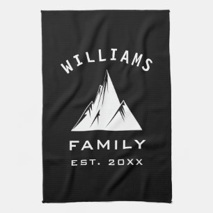 Unique Elegant Mountain Family Name Black White Kitchen Towel