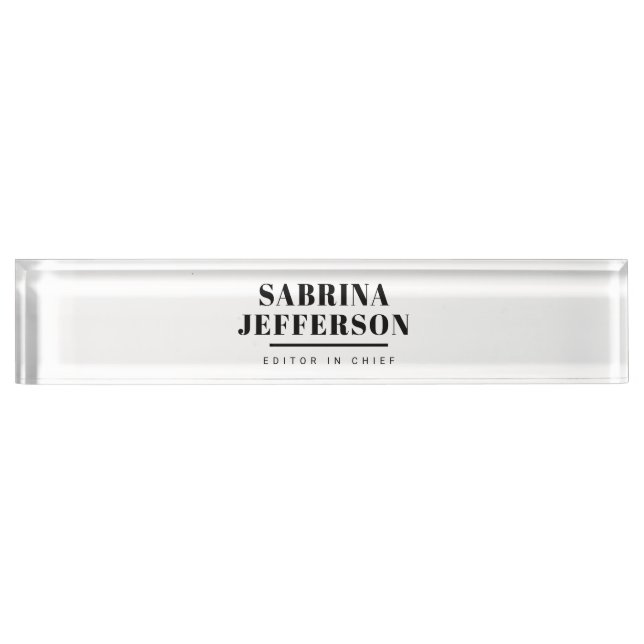 Unique Elegant Plain Simple Black White Desk Name Plate (Front)