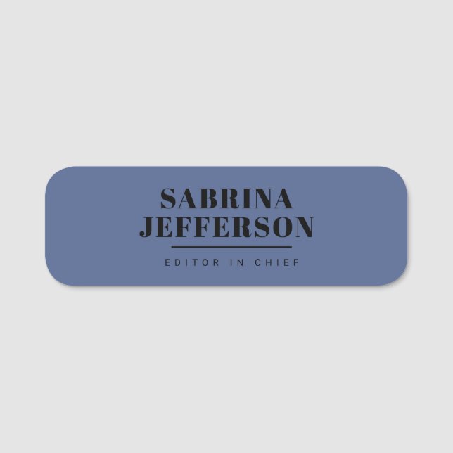 Unique Elegant Plain Simple Blue Black Name Tag (Front)