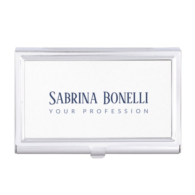 Unique Elegant Plain Simple Blue White Business Card Case (Front)