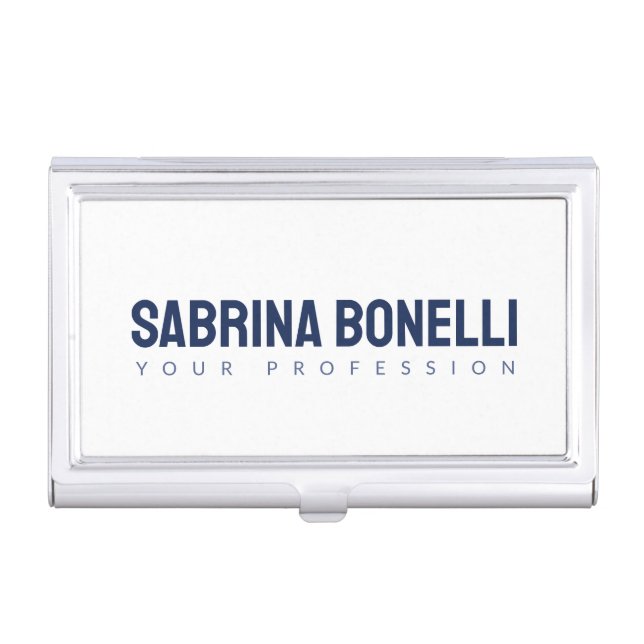 Unique Elegant Plain Simple Blue White Business Card Case (Front)