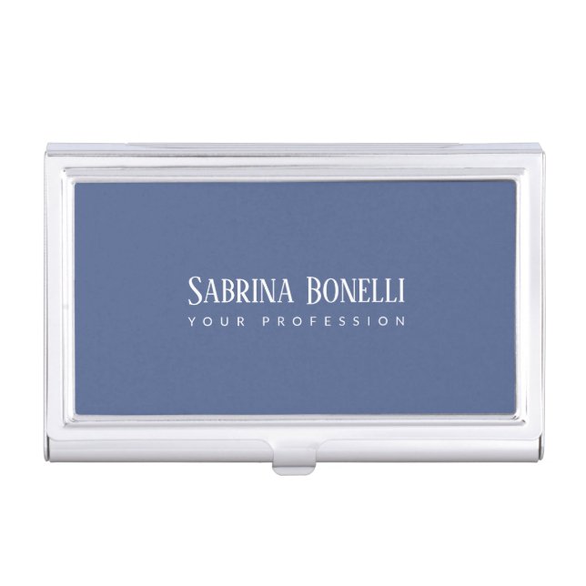 Unique Elegant Plain Simple Blue White Business Card Case (Front)