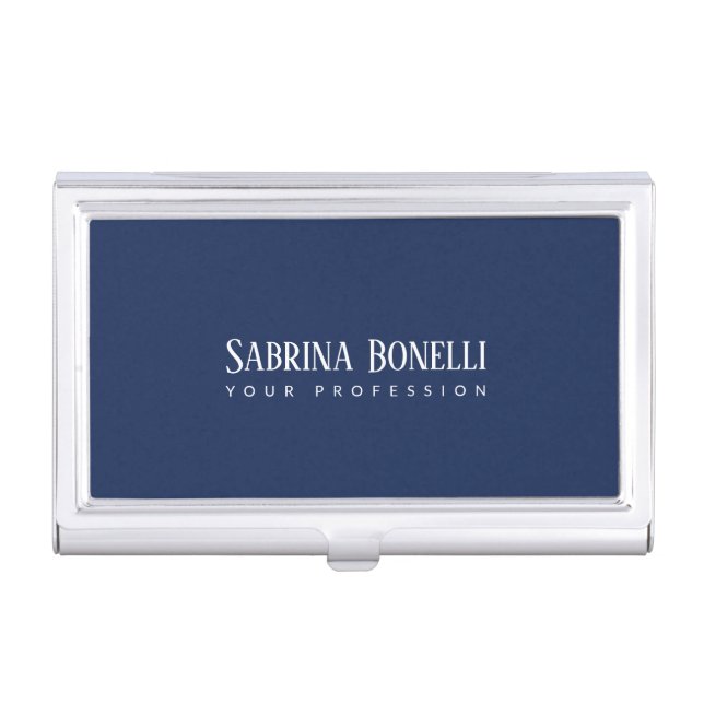 Unique Elegant Plain Simple Blue White Business Card Case (Front)