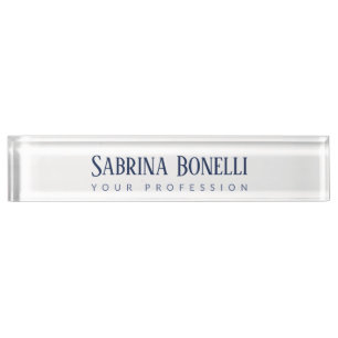 Unique Elegant Plain Simple Blue White Desk Name Plate