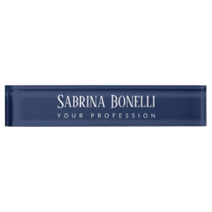 Unique Elegant Plain Simple Blue White Desk Name Plate