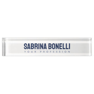 Unique Elegant Plain Simple Blue White Desk Name Plate