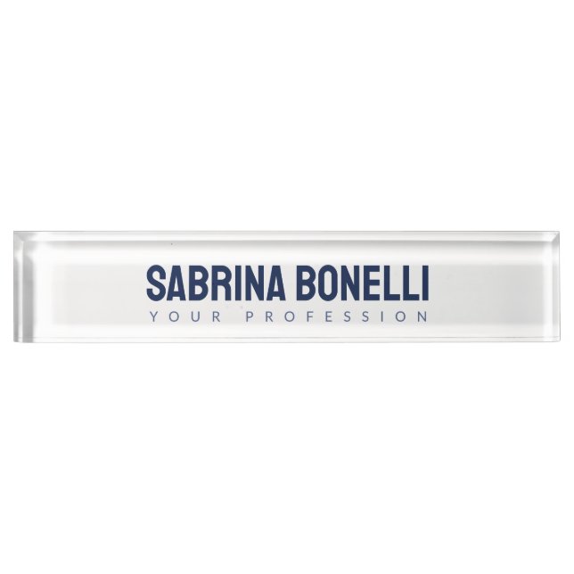 Unique Elegant Plain Simple Blue White Desk Name Plate (Front)