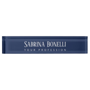 Unique Elegant Plain Simple Blue White Desk Name Plate