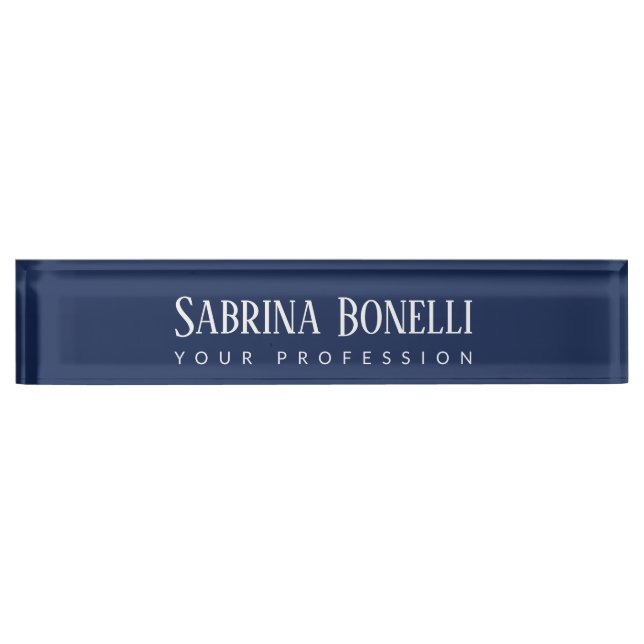 Unique Elegant Plain Simple Blue White Desk Name Plate (Front)