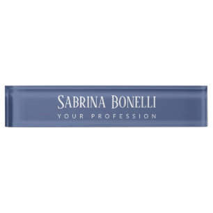 Unique Elegant Plain Simple Blue White Desk Name Plate