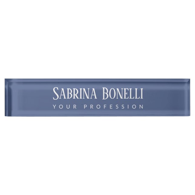 Unique Elegant Plain Simple Blue White Desk Name Plate (Front)