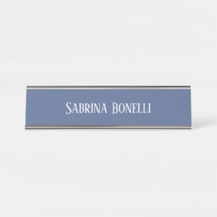 Unique Elegant Plain Simple Blue White Desk Name Plate