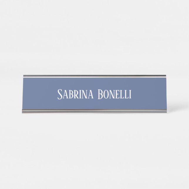 Unique Elegant Plain Simple Blue White Desk Name Plate (Front)