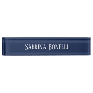 Unique Elegant Plain Simple Blue White Desk Name Plate