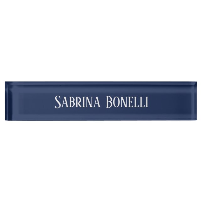 Unique Elegant Plain Simple Blue White Desk Name Plate (Front)