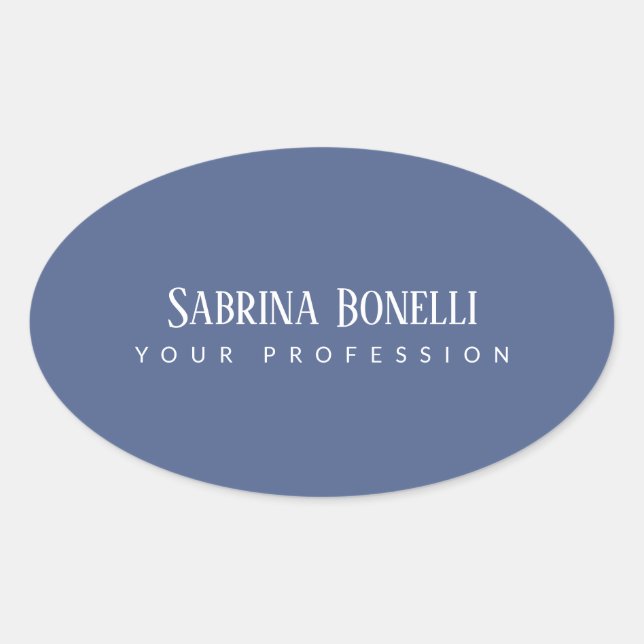 Unique Elegant Plain Simple Blue White Oval Sticker (Front)
