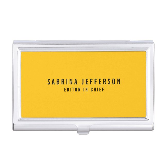 Unique Elegant Plain Simple Minimal Yellow Orange Business Card Case (Front)
