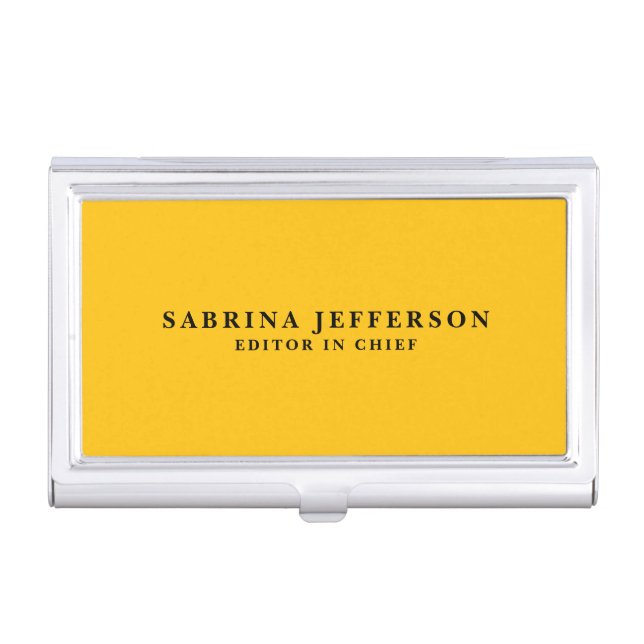 Unique Elegant Plain Simple Minimal Yellow Orange Business Card Case (Front)