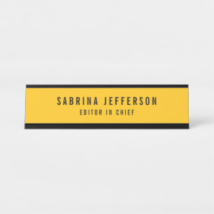 Unique Elegant Plain Simple Minimal Yellow Orange Desk Name Plate
