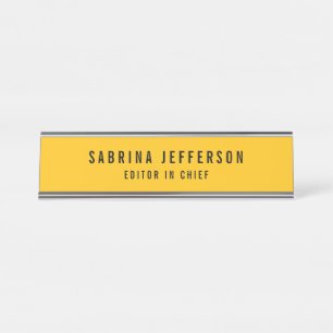Unique Elegant Plain Simple Minimal Yellow Orange Desk Name Plate