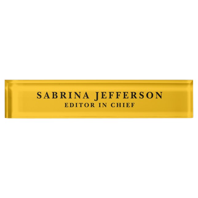Unique Elegant Plain Simple Minimal Yellow Orange Desk Name Plate (Front)