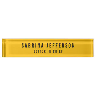 Unique Elegant Plain Simple Minimal Yellow Orange Desk Name Plate