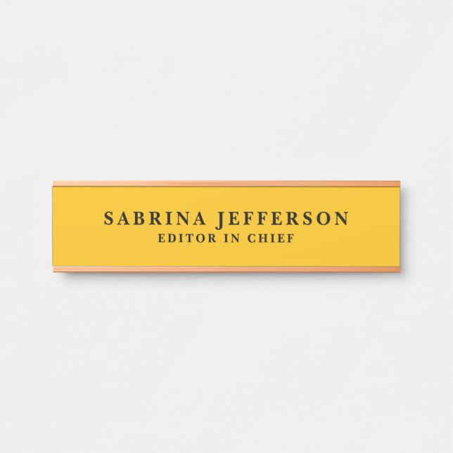 Unique Elegant Plain Simple Minimal Yellow Orange Door Sign (Front)