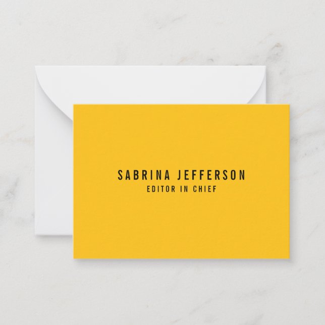 Unique Elegant Plain Simple Minimal Yellow Orange Note Card (Front)