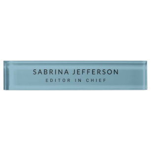 Unique Elegant Plain Simple Minimalist Blue Desk Name Plate