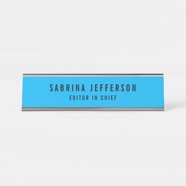 Unique Elegant Plain Simple Minimalist Light Blue Desk Name Plate (Front)