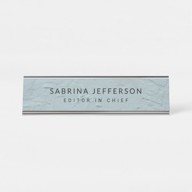 Unique Elegant Plain Simple Minimalist Light Blue Desk Name Plate (Front)