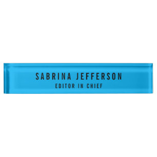 Unique Elegant Plain Simple Minimalist Light Blue Desk Name Plate
