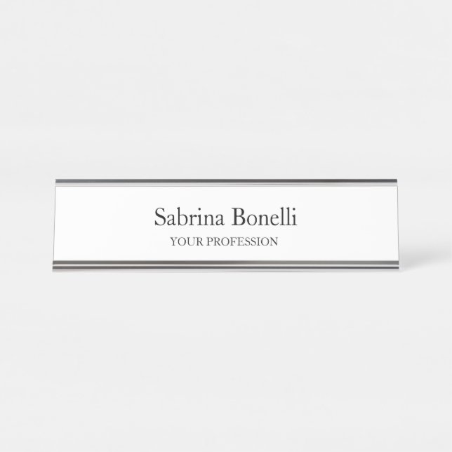 Unique Elegant Plain Simple White Desk Name Plate (Front)