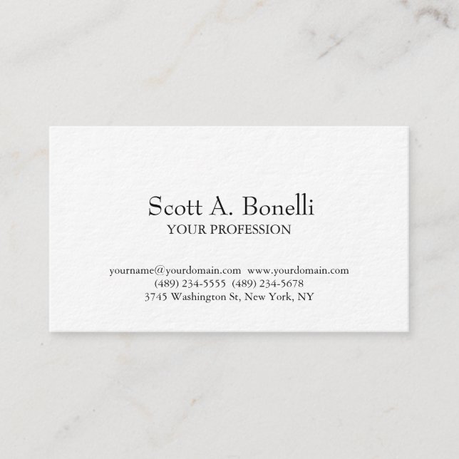 Unique Elegant Plain Simple White Special Business Card (Front)