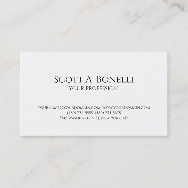 Unique Elegant Plain Simple White Special Business Card (Front)
