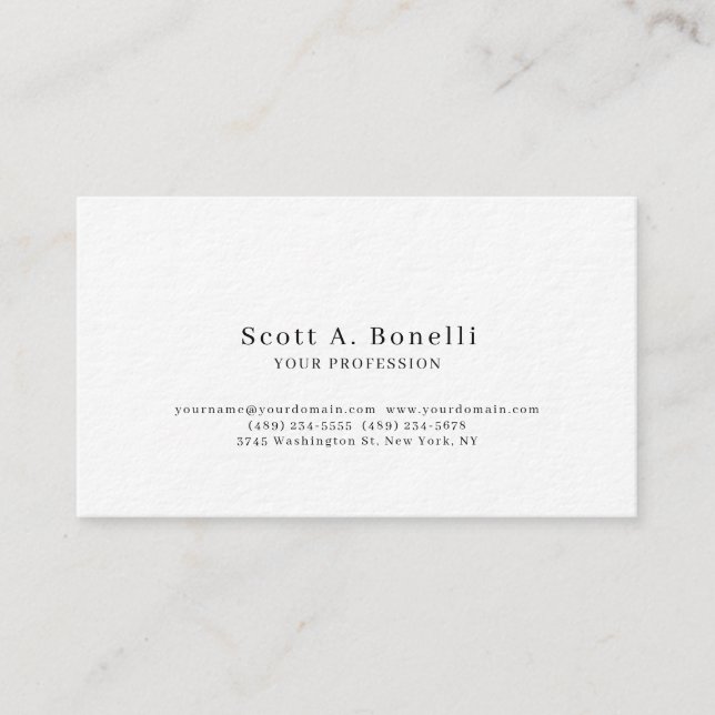 Unique Elegant Plain Simple White Special Business Card (Front)