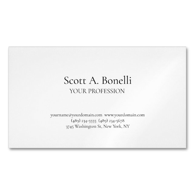 Unique Elegant Plain Simple White Special Business Card Magnet (Front)