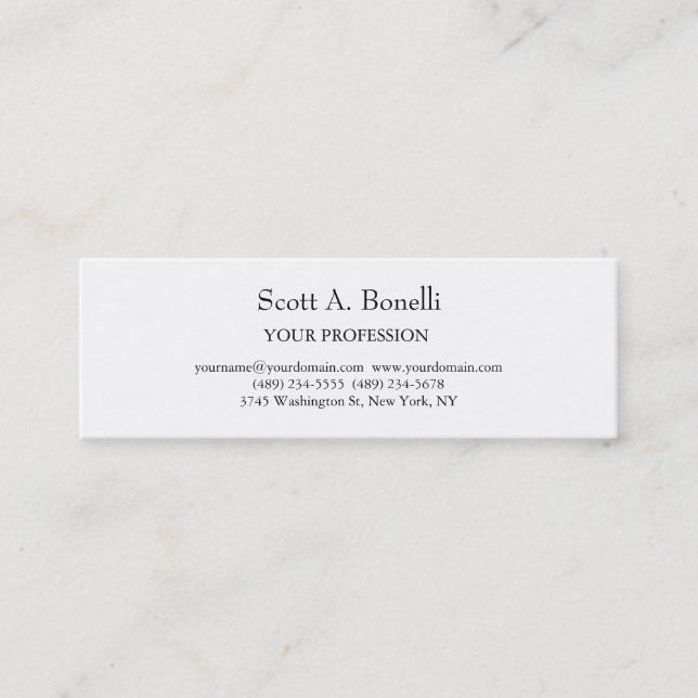Unique Elegant Plain Simple White Special Mini Business Card (Front)