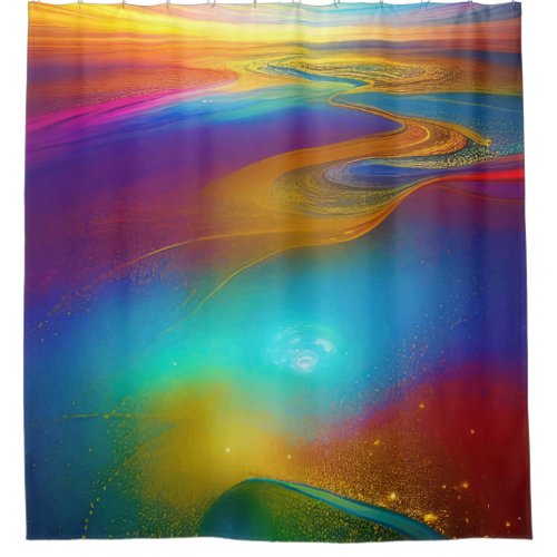 Unique Elegant Rainbow Jewel Metallic Colors  Shower Curtain