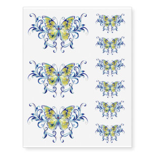 Unique Elegant Realistic Yellow & Blue Butterfly Temporary Tattoos
