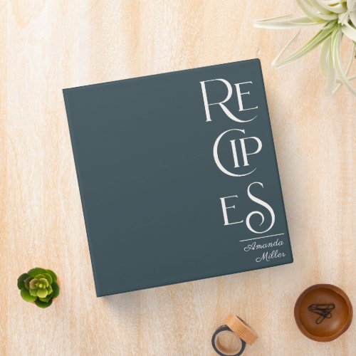 Unique Elegant Recipe Cookbook Blue Gray  3 Ring Binder